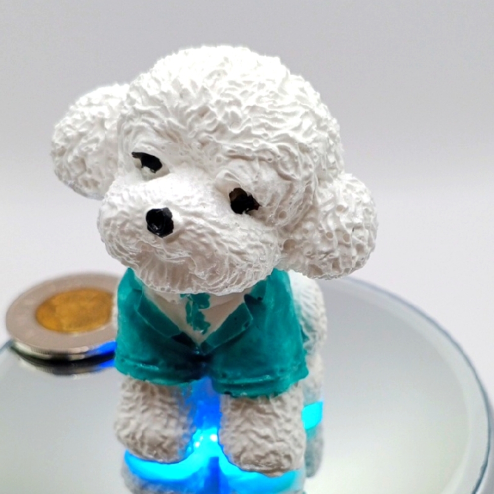 NEW Hand Made 💕 White Poodle Figurine with Teal Jacket